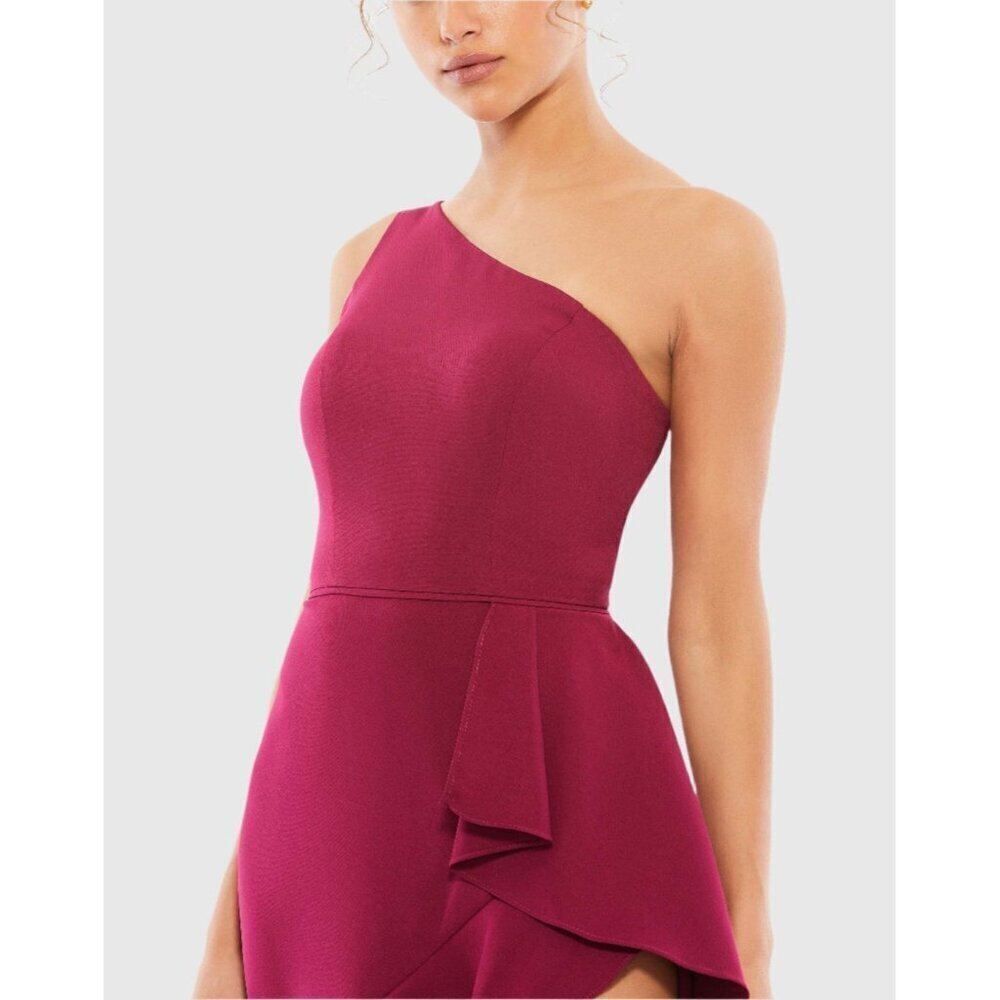 Mac Duggal Size 2 Berry 49089 One Shoulder Side Slit Ruffle Gown Dress  $358 New - Picture 4 of 12